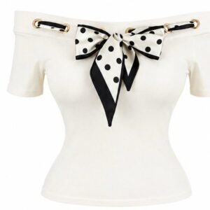 White Off-Shoulder Scarf Detail Short Sleeve Top