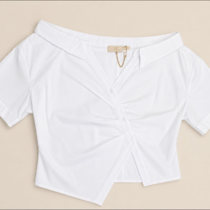 White Off-Shoulder Short Sleeve Wrap Top