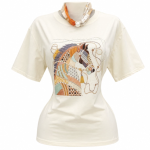 Pale Yellow Short-Sleeve T-Shirt with Horse Graphic