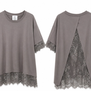 Grey Oversized T-Shirt with Lace Back and Hem