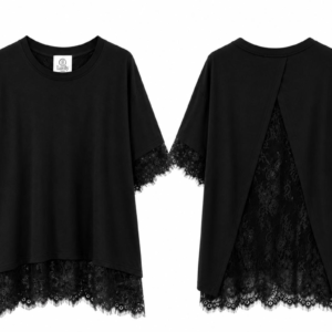 Black Oversized T-Shirt with Lace Back and Hem