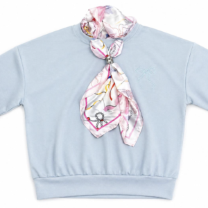 Sky Blue Tee with Decorative Silk Scarf