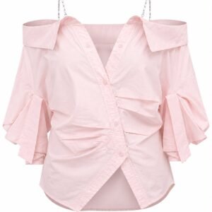 Pink Off-Shoulder Short Sleeve Wrap Top