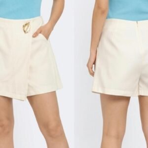 Cream Asymmetric Wrap Skirt with Gold Clasp