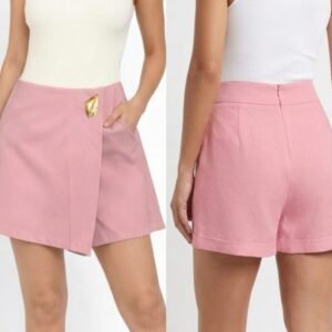 Pink Asymmetric Wrap Skirt with Gold Leaf Detail