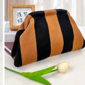 Camel & Black Striped Cosmetic Clutch