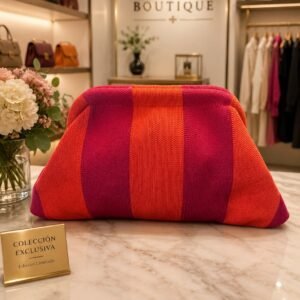 Magenta & Orange Knit Statement Clutch