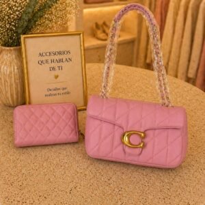 Quilted Pink Shoulder Bag Set