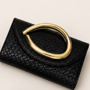 Chic Envelope Clutch with Sculptural Gold Handle