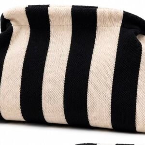 Black & Cream Striped Cosmetic Clutch