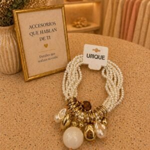 Chunky Pearl Statement Necklace with Gold Charms