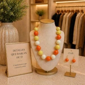 Bright Orange & White Chunky Bead Necklace
