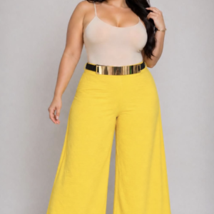 Vibrant Yellow Wide-Leg Trousers with Gold Belt
