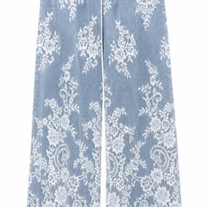Lace Overlay Denim Pants