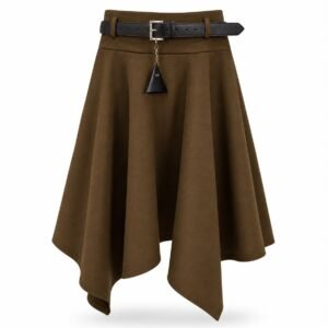 Asymmetrical Belted Midi Skirt