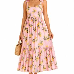 Lemon Print Tie-Strap Midi Dress