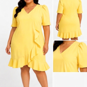 Plus Size V-Neck Ruffle Sheath Dress