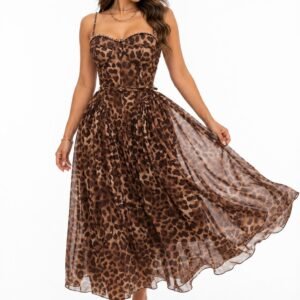 Leopard Print Corset Midi Dress