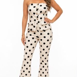 Beige Polka Dot Strapless Two-Piece Set
