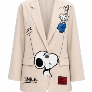 Beige Snoopy Graphic Print Blazer