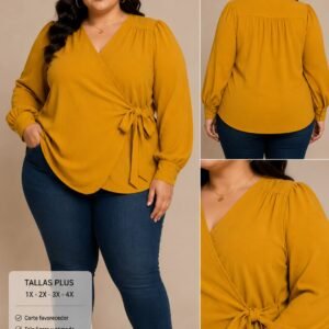 Plus Size Long Sleeve Wrap Blouse