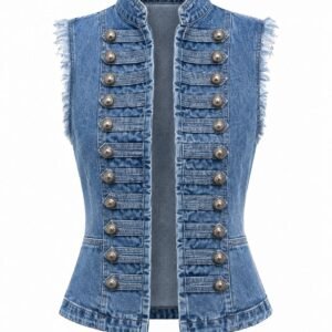 Frayed Denim Military Vest