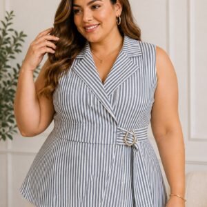 Plus Size Striped Sleeveless Wrap Top