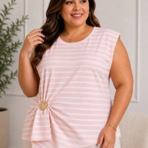 Plus Size Striped Ruched Top with Heart Accent