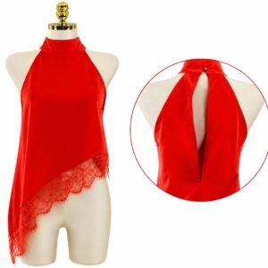 Asymmetric Satin Lace-Trim Top