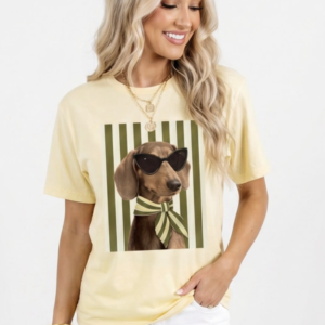 Yellow Striped Dog Graphic Tee