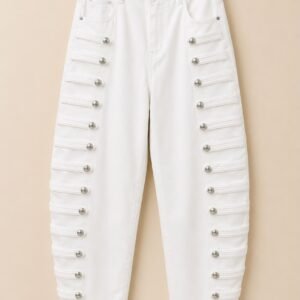 Side-Laced Metallic Button Denim Jeans
