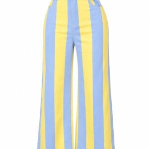 Blue & Yellow Striped Wide-Leg Pants