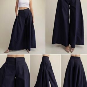 Navy Blue Pleated Palazzo Pants
